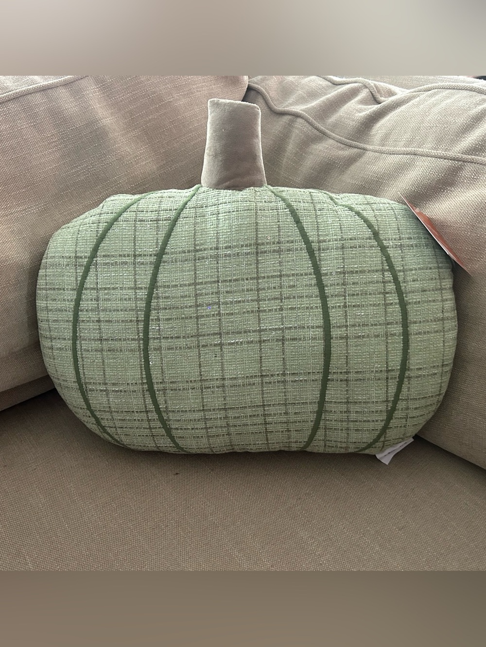“New” Martha Stewart Sage Green Plaid Pumpkin Pillow